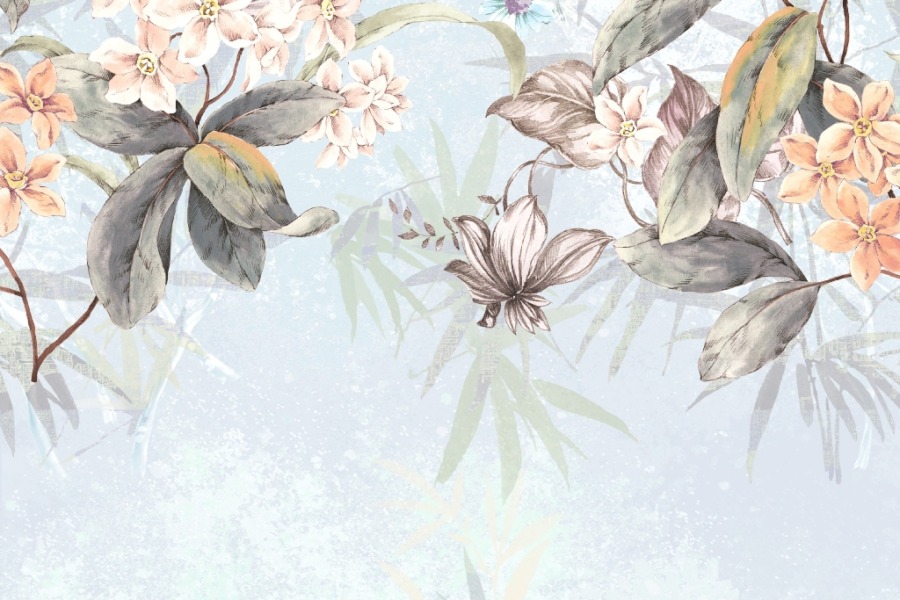 Květinové nástěnné malby na modrém pozadí Jarní květiny - číslo obrazu 2
