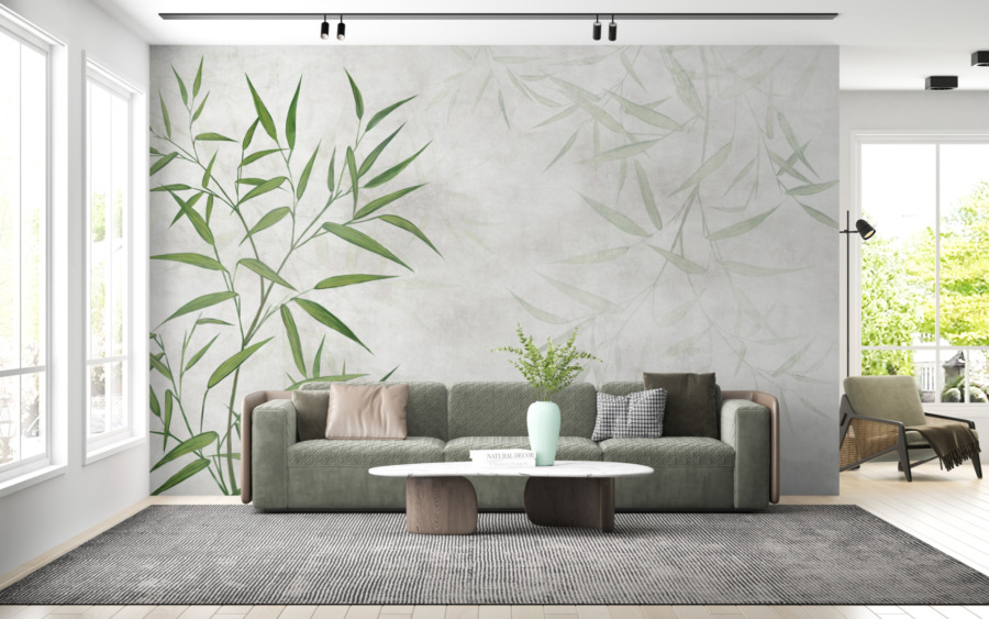 Nástěnná malba s jemným květinovým motivem na šedém pozadí Vibrant Twig - hlavní obrázek produktu
