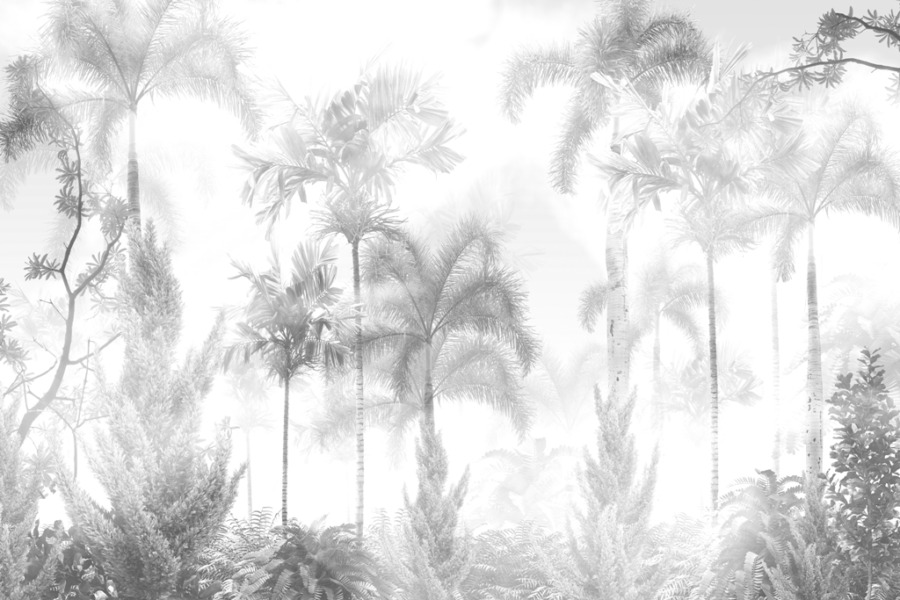 Tropická džungle v mlze v odstínech bílé a šedé Misty Palms - obrázek číslo 2