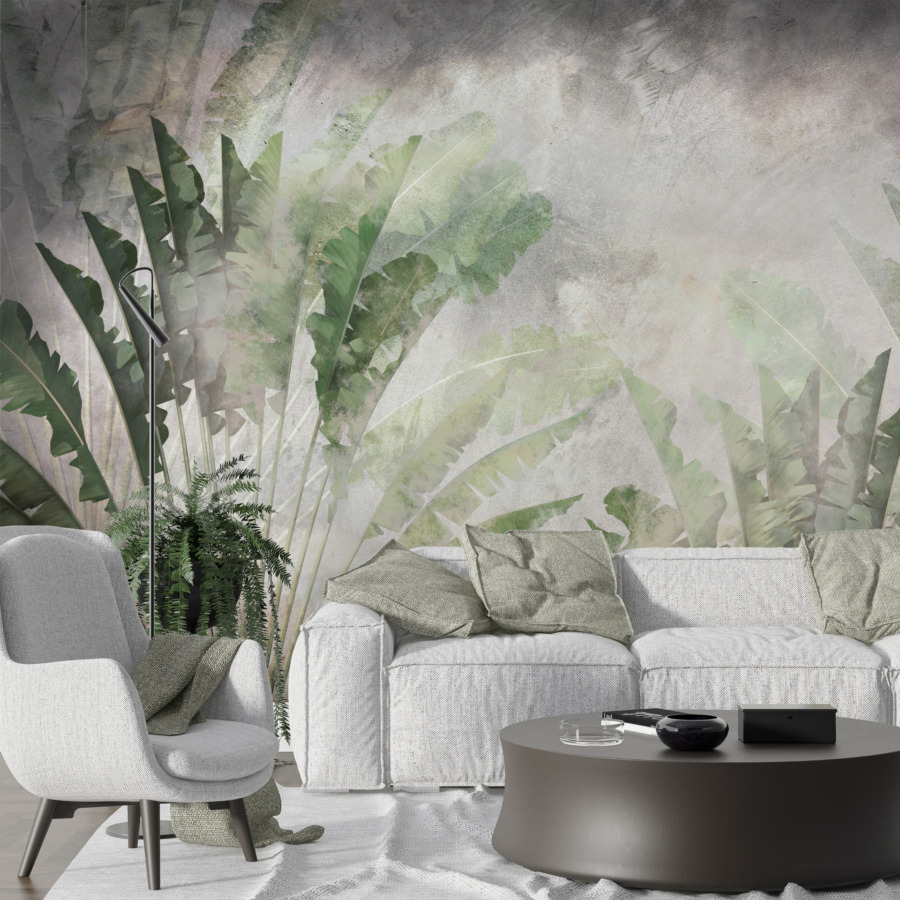 Nástěnná malba s tropickým motivem Green Fans in the Mist - hlavní obrázek produktu