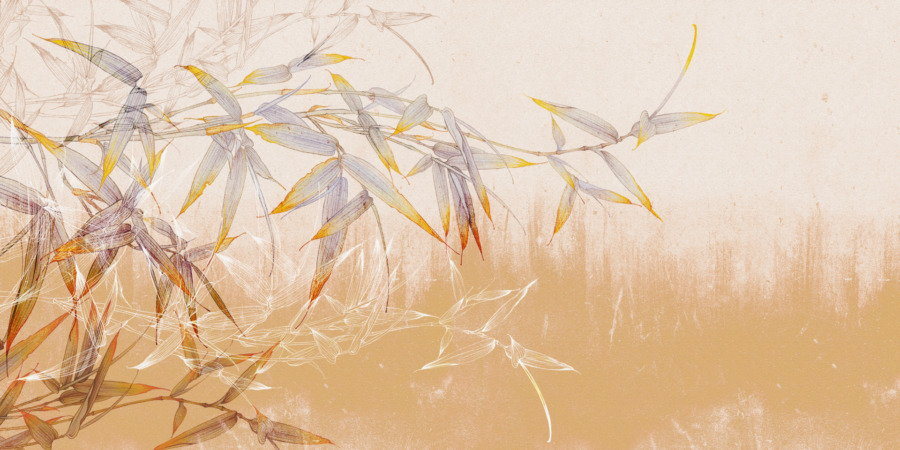 Jasně barevné květinové nástěnné malby Bambusové listy na meruňkové zdi - obrázek číslo 2