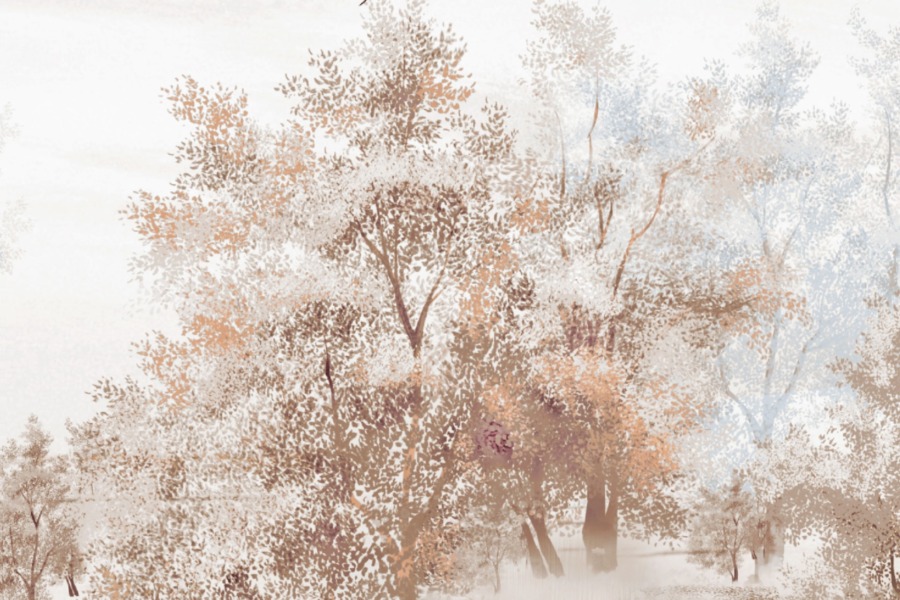 Fototapeta s rostlinným motivem v odstínech hnědé a šedé Listnaté stromy v hnědé - obrázek číslo 2