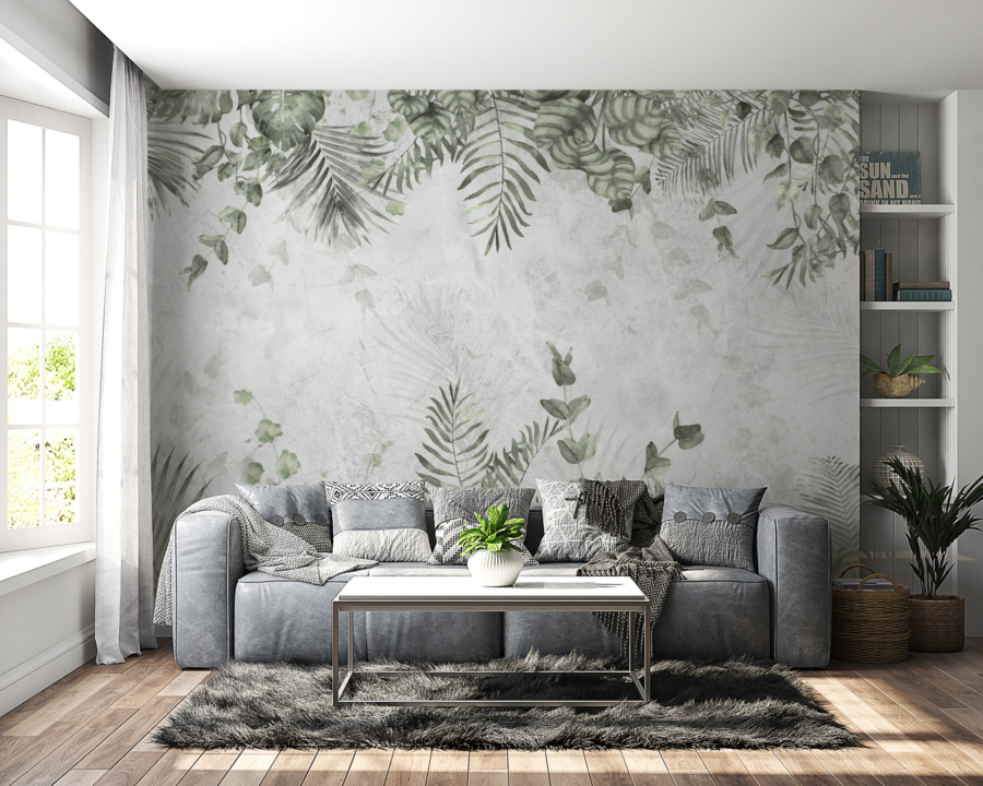 Nástěnná malba s motivem rostlin na šedém pozadí Exotic Frame - hlavní obrázek produktu