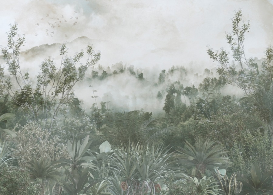 Fototapeta w odcieniach bieli szarości i mocnej zieleni Góra w Tropikalnym Buszu - zdjęcie numer 2
