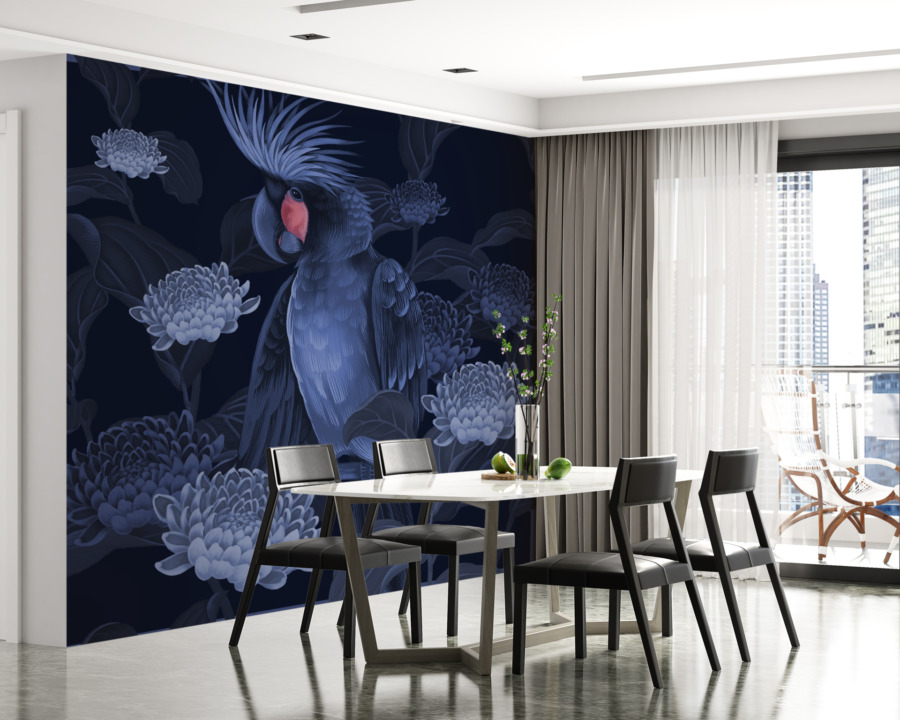 Exotická nástěnná malba v tmavých odstínech Blue Parrot - hlavní obrázek produktu