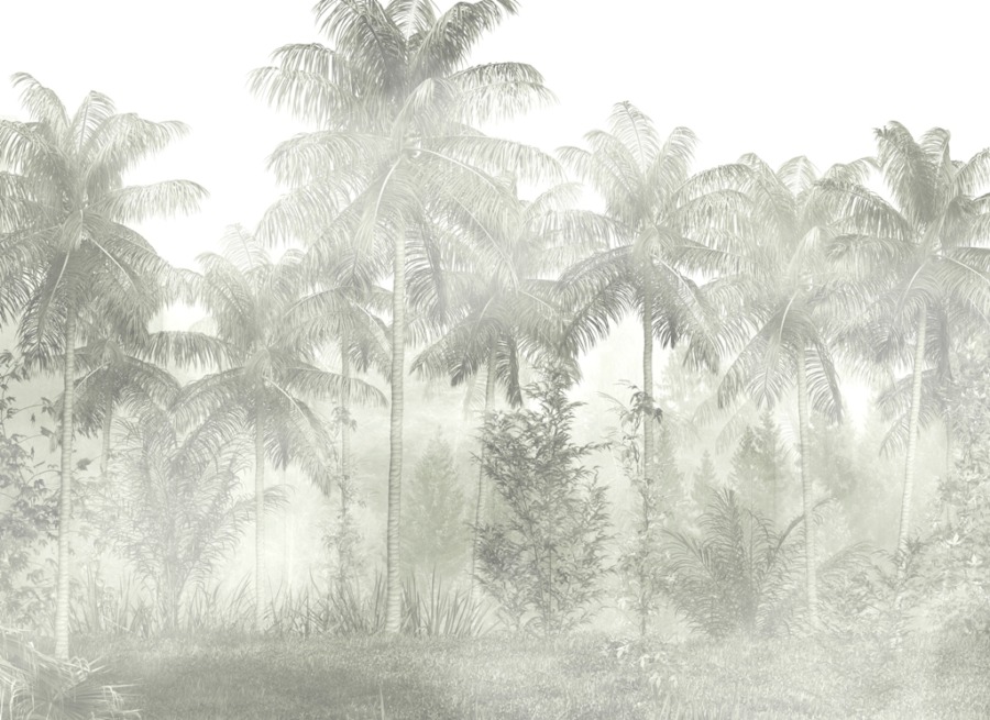 Nástěnná malba v odstínech šedé Palmy a mlha - obrázek číslo 2