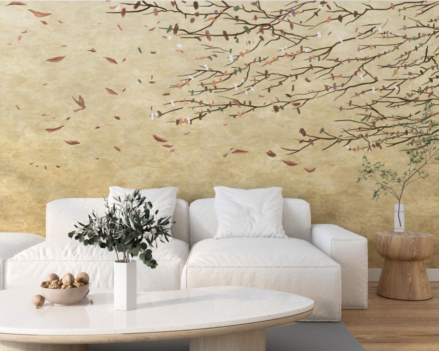 Nástěnná malba s padajícím barevným listím Závan podzimního větru - hlavní obrázek produktu