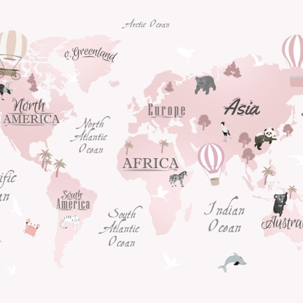 Fototapeta Růžová mapa světa