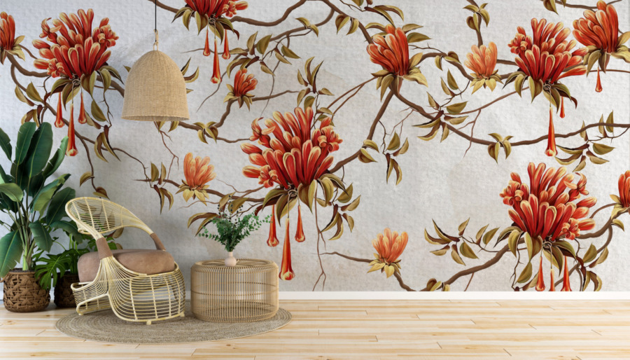 Výrazně barevné květinové motivy na zeď Červené květiny na bílém pozadí - hlavní obrázek produktu