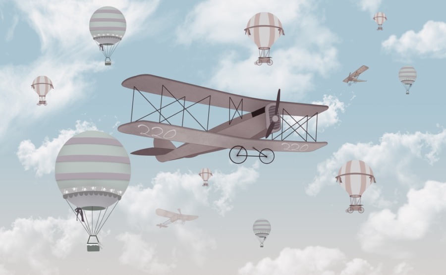 Fototapeta z aeroplanem i balonami na tle błękitnego nieba W Przestworzach - zdjęcie numer 2