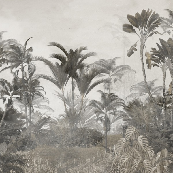 Bezbarvá nástěnná malba džungle