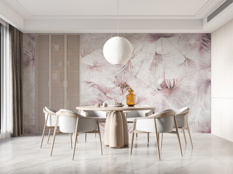 Nástěnná malba v teplých tónech Wall of pink leaves - hlavní obrázek produktu