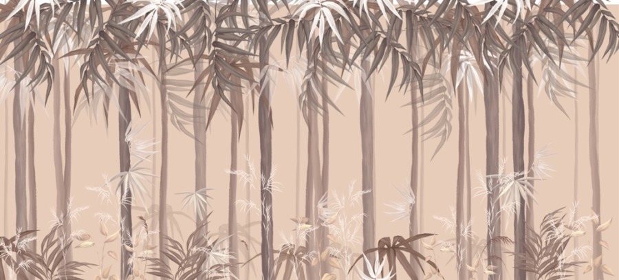 Fototapeta ze szpalerem egzotycznych palm w odcieniach brązu Tropikalny Las w Ciepłych Barwach - zdjęcie numer 2
