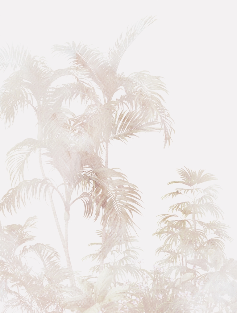 Nástěnná malba v jemných světlých tónech s květinovým motivem Exotická palma v bílé barvě - obrázek číslo 2