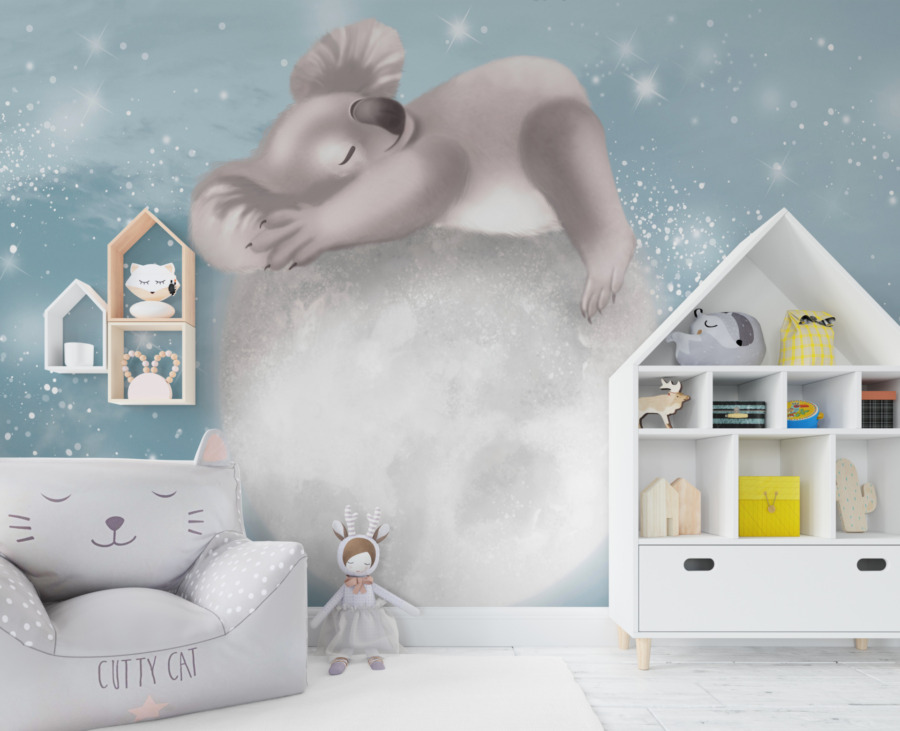 Pohádkové ilustrace na zeď v tlumených barvách Koala na měsíci do dětského pokoje - hlavní obrázek produktu