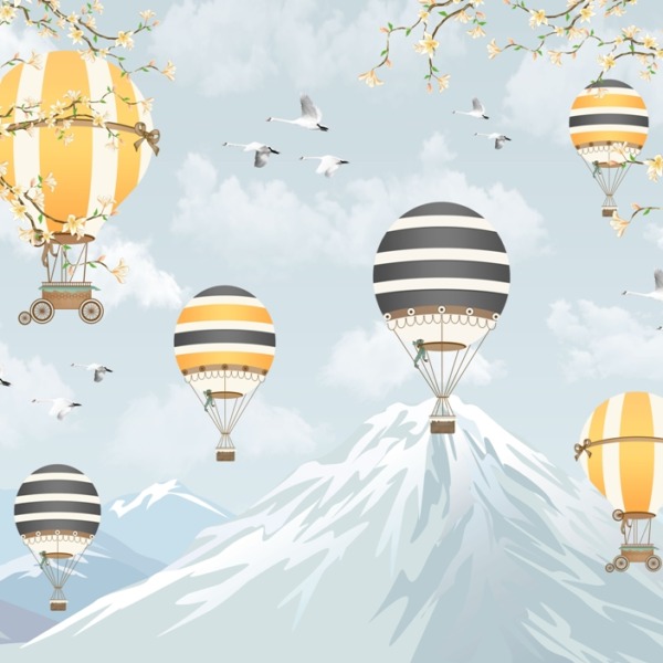 Nástěnná malba Barevné balóny nad horami
