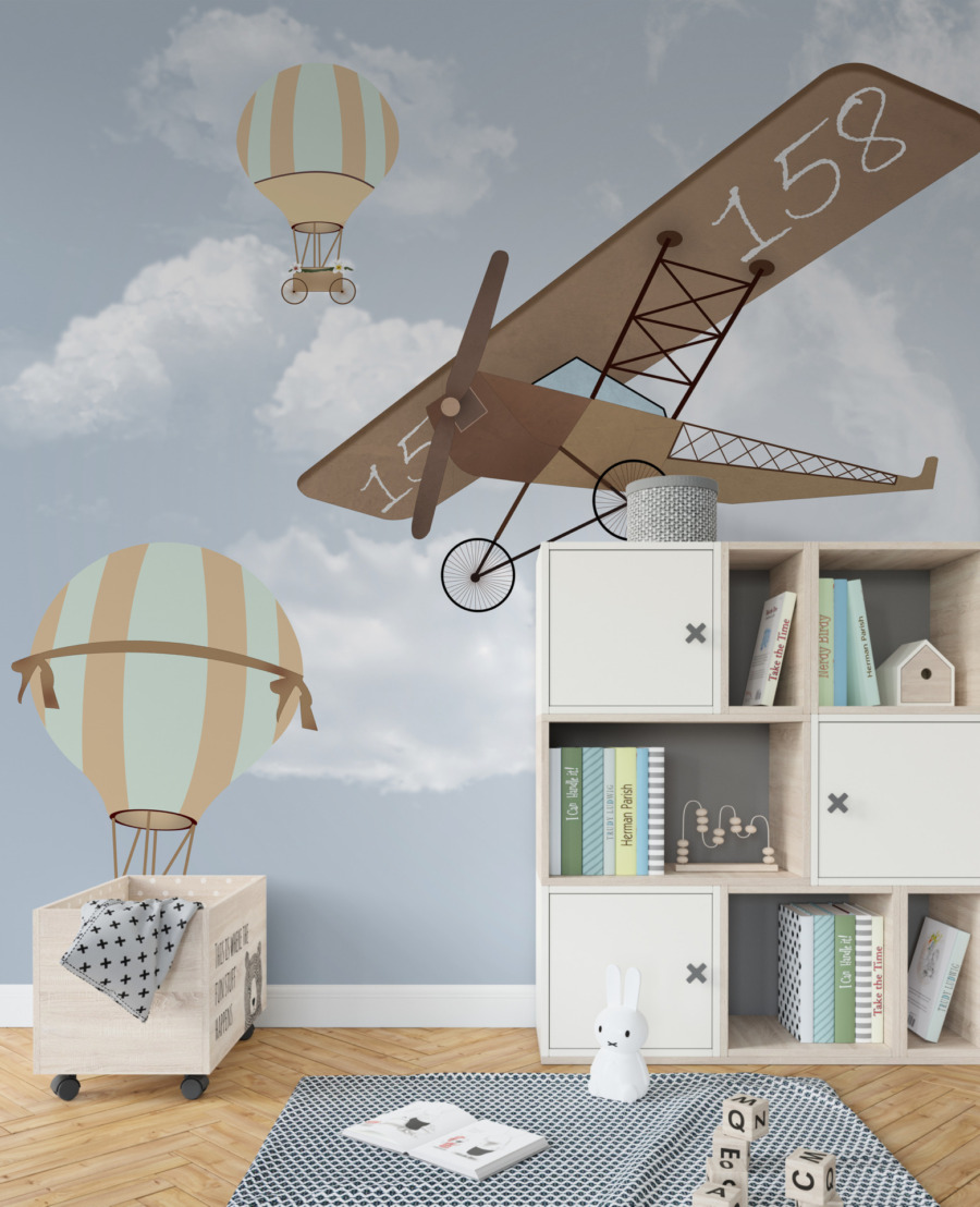 Nástěnná malba starých létajících strojů na modré obloze Letadlo - hlavní obrázek produktu