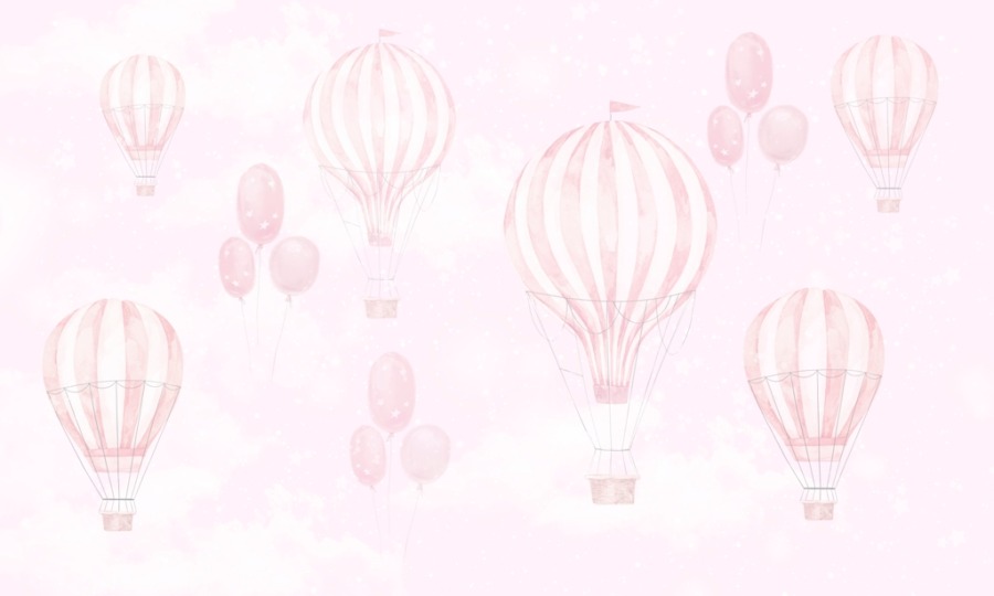 Fototapeta w delikatnej tonacji, z balonami fruwającymi na różowym niebie Lot Różowym Balonem - zdjęcie numer 2