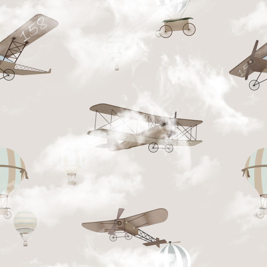 Nástěnná malba starých letadel na pozadí zatažené oblohy Let za mraky - obrázek číslo 2