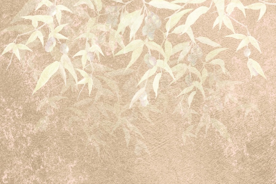Fototapeta z motywem roślinnym, w ciepłej tonacji, z widoczną strukturą ściany Niewyraźne Liście Na Ścianie - zdjęcie numer 2