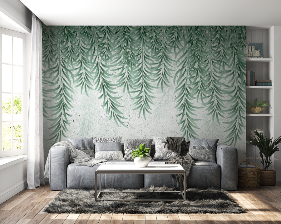 Nástěnná malba s jasně zeleným motivem stékajících listů Reverse Leaf Forest - hlavní obrázek produktu