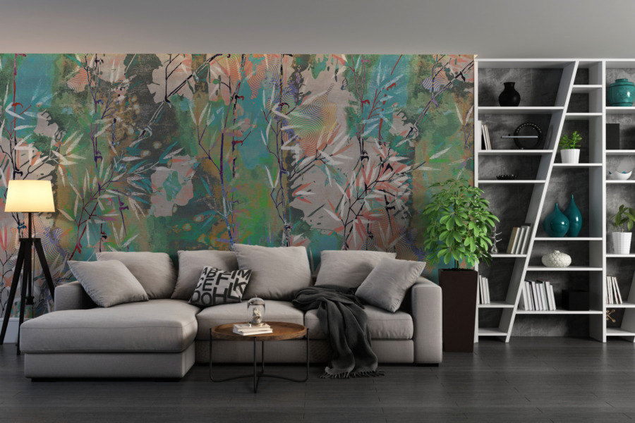 Nástěnná malba v živých tónech s jasným motivem listů a květin Vegetable Abstraction - hlavní obrázek produktu