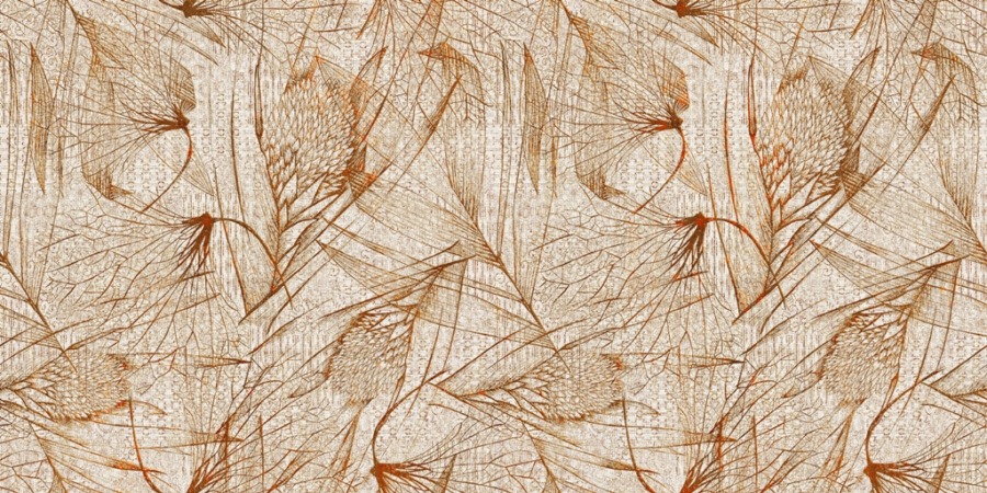 Nástěnná malba v jemných odstínech hnědé s květinovým motivem Kresba listů v tenké linii - obrázek číslo 2