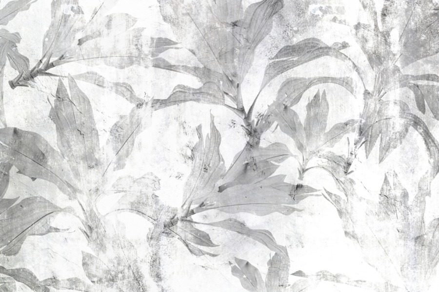 Nástěnná malba s květinovým motivem, mírně nezřetelná a rozmazaná Grey Leaves - obrázek číslo 2