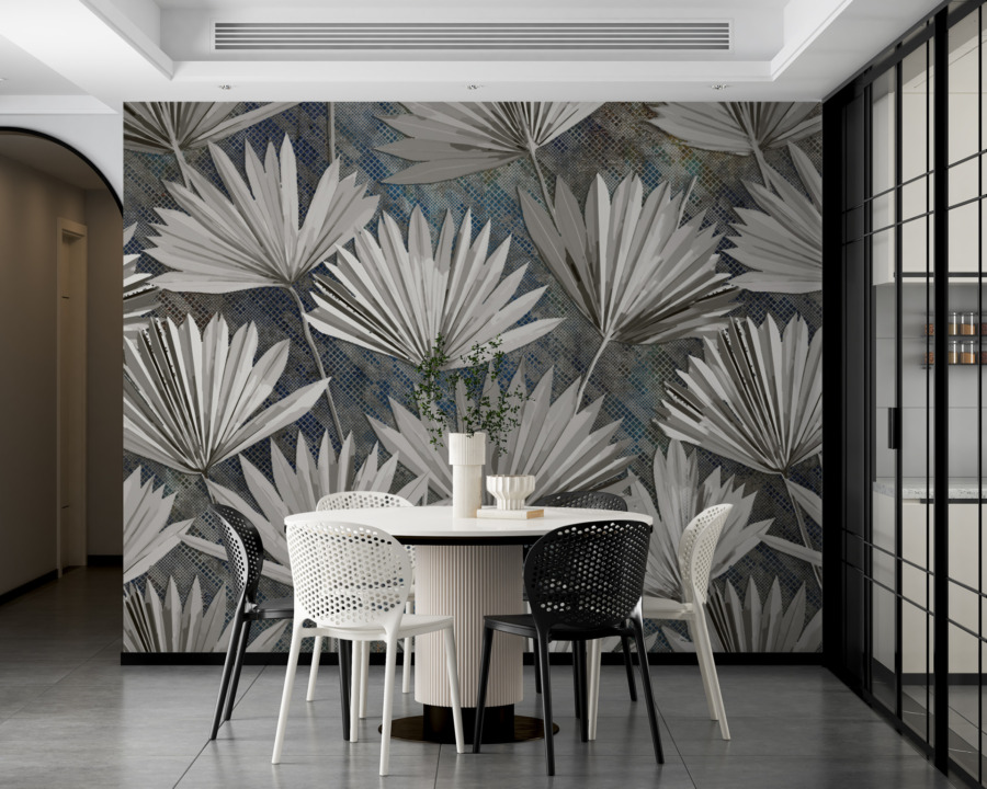 Freska s tropickým listím v tmavých tónech Ocelový listový vějíř - hlavní obrázek produktu