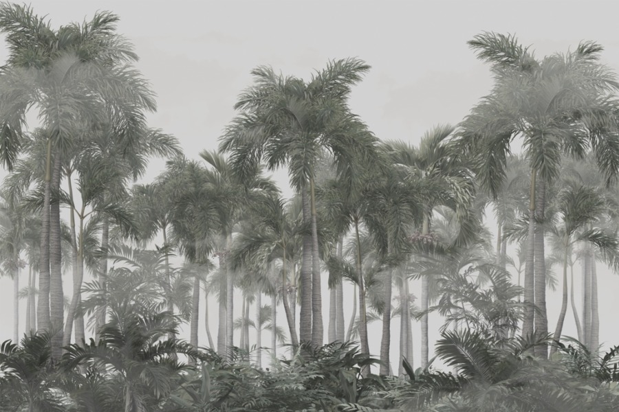Fototapeta z egzotycznym motywem w ciemniejszej tonacji Wysokie Palmy Bez Koloru - zdjęcie numer 2
