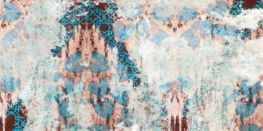 Fototapeta z abstrakcyjnym niewyraźnym motywem roślinnym w odcieniach błękitu Zatarte Liście - zdjęcie numer 2