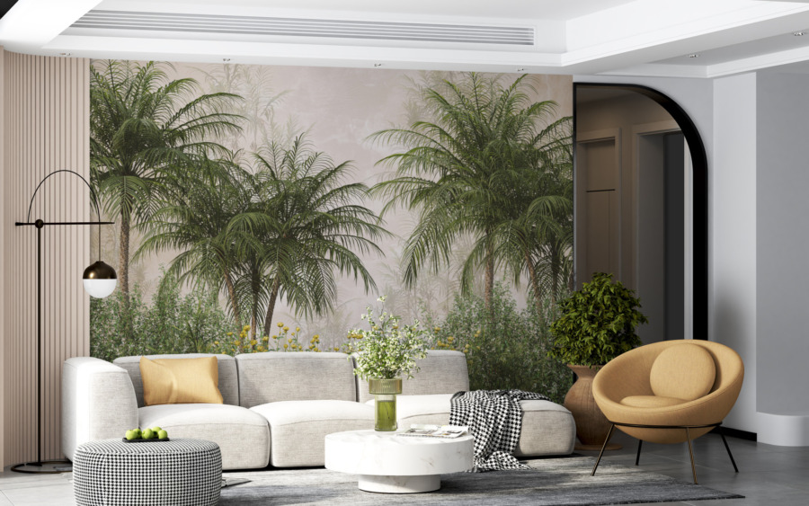 Fototapeta ve šťavnatých barvách s prázdninovým květinovým motivem Green of Tropical Palms - hlavní obrázek produktu