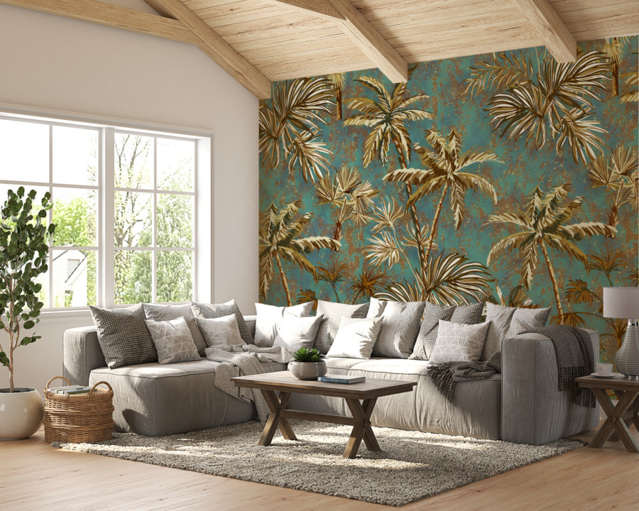 Fototapeta s tropickým motivem v luxusních barvách Golden Palms - hlavní obrázek produktu