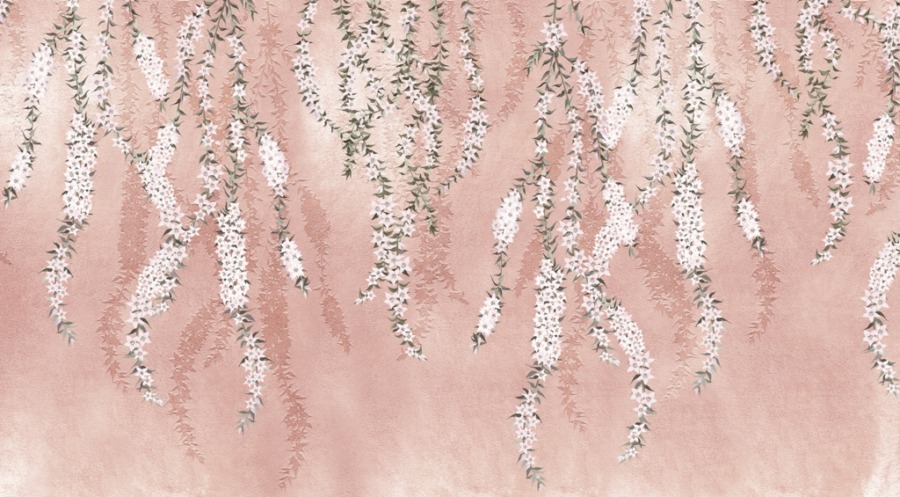 Nástěnná malba jarních květin visí vertikálně bílé květiny na růžovém pozadí - Obrázek 2