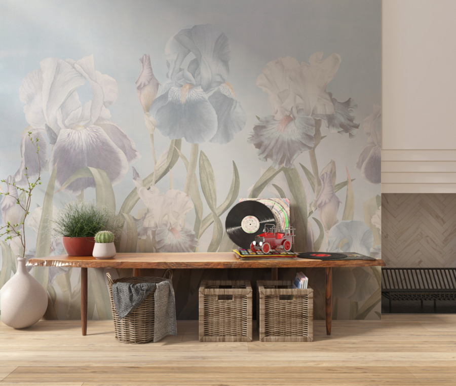 Nástěnná malba s jemným květinovým motivem Delicate Irises - hlavní obrázek produktu