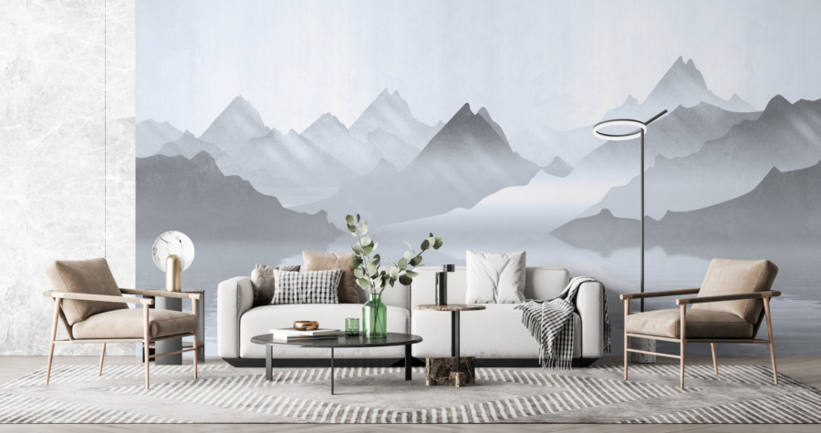 Nástěnná malba v šedých tónech Horské jezero - hlavní obrázek produktu