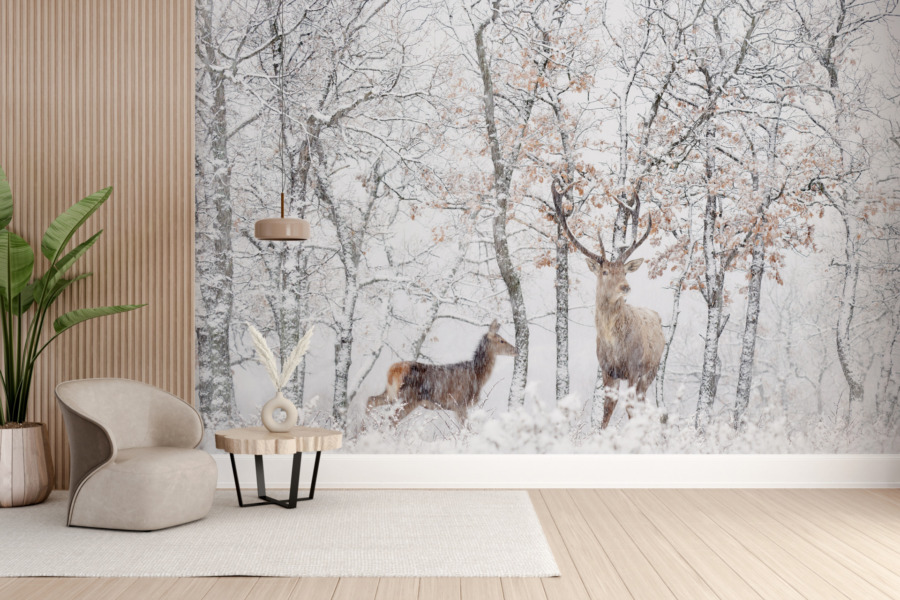 Fototapeta v zasněžené zimě Jelen v bílém lese - hlavní obrázek produktu