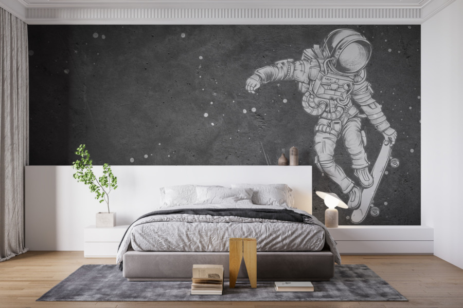 Nástěnná malba s vesmírnou tematikou v tmavších tónech Cosmonaut Among the Stars - hlavní obrázek produktu