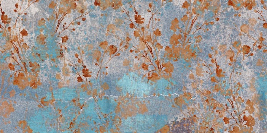 Fototapeta w stylu boho z motywem roślinnym Kwiatki Na Niebieskiej Ścianie - zdjęcie numer 2