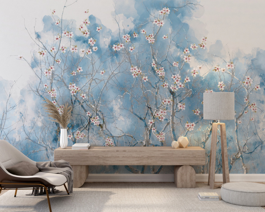 Nástěnná malba jarních větví na modré obloze Cherry Blossom - hlavní obrázek produktu