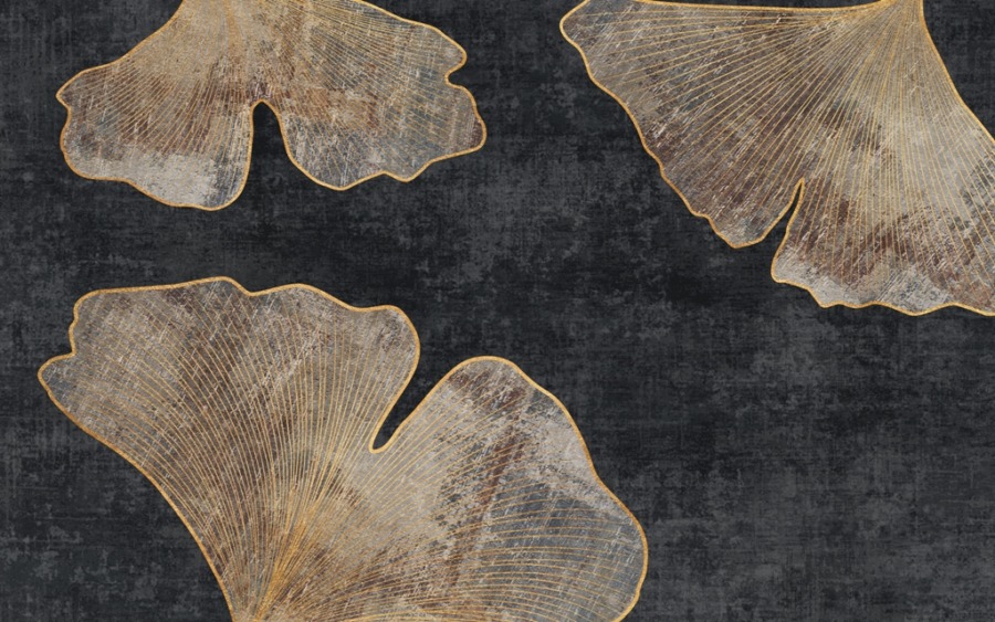 Nástěnná malba v tmavších tónech s elegantním motivem Ginkgo Leaves - obrázek číslo 2