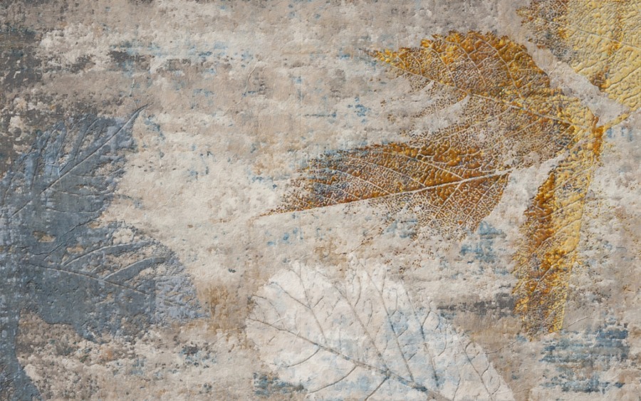 Fototapeta z muralem w odcieniach szarości, złota i błękitu Odcisk Liści - zdjęcie numer 2