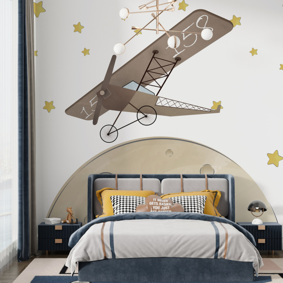 Nástěnná malba letadla na noční obloze Plane Over the Moon - hlavní obrázek produktu