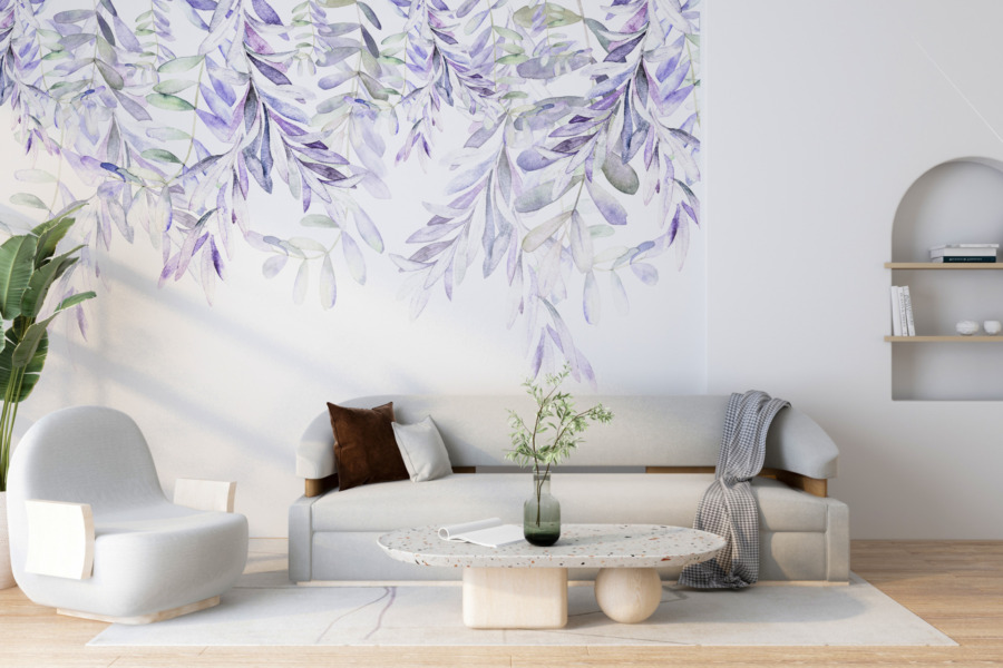 Nástěnná malba s květinovým motivem v jemných tónech Strop Purple Twigs - hlavní obrázek produktu