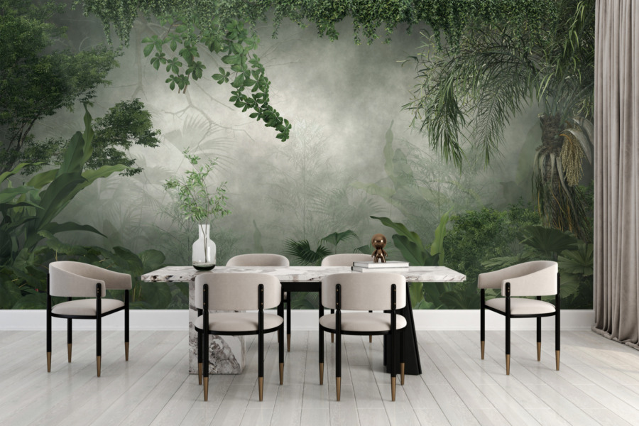 Nástěnná malba v odstínech zelené s tropickou džunglí Light in Green Tunnel - hlavní obrázek produktu