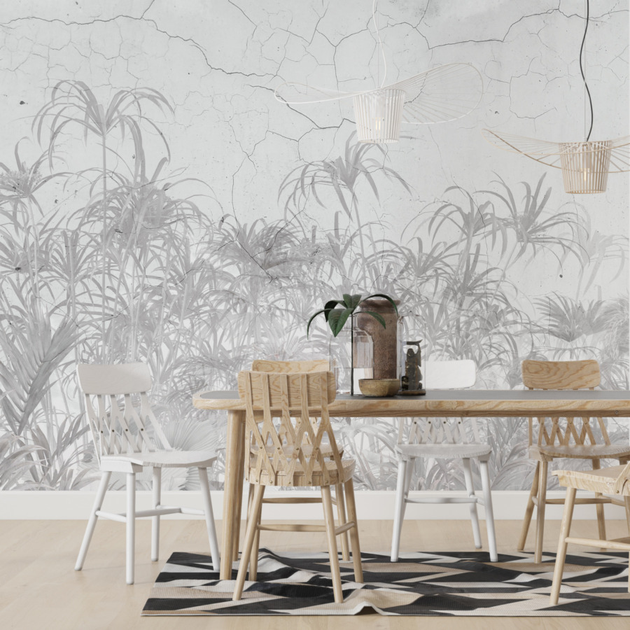 Fototapeta v tlumených barvách Grey Plants on the Wall - hlavní obrázek produktu