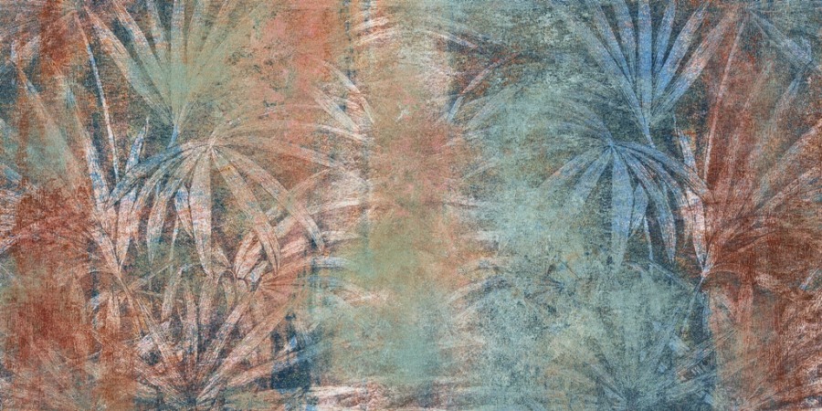 Nástěnná malba v teplých barvách s exotickým motivem Obrysy tropických palem - obrázek číslo 2