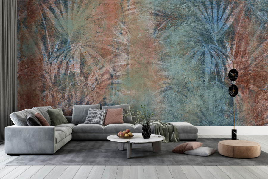 Nástěnná malba v teplých barvách s exotickým motivem Obrysy tropických palem - hlavní obrázek produktu