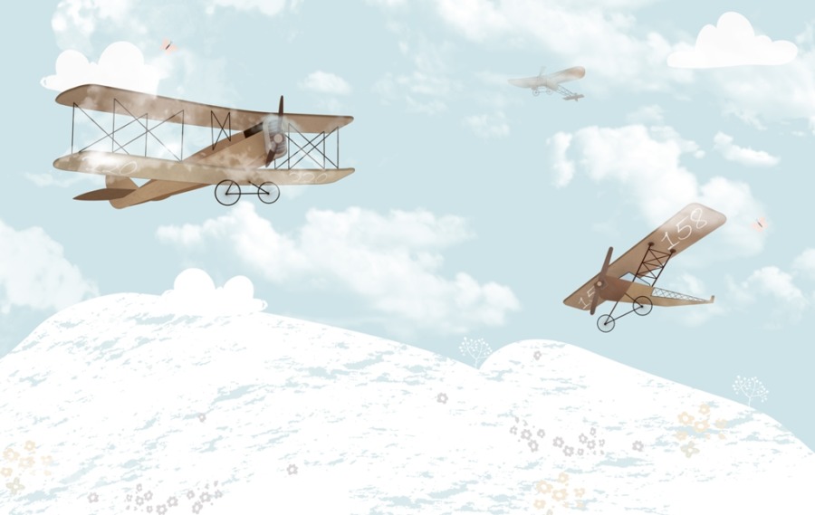 Nástěnná malba starých letadel ve vzduchu Zimní let - obrázek číslo 2