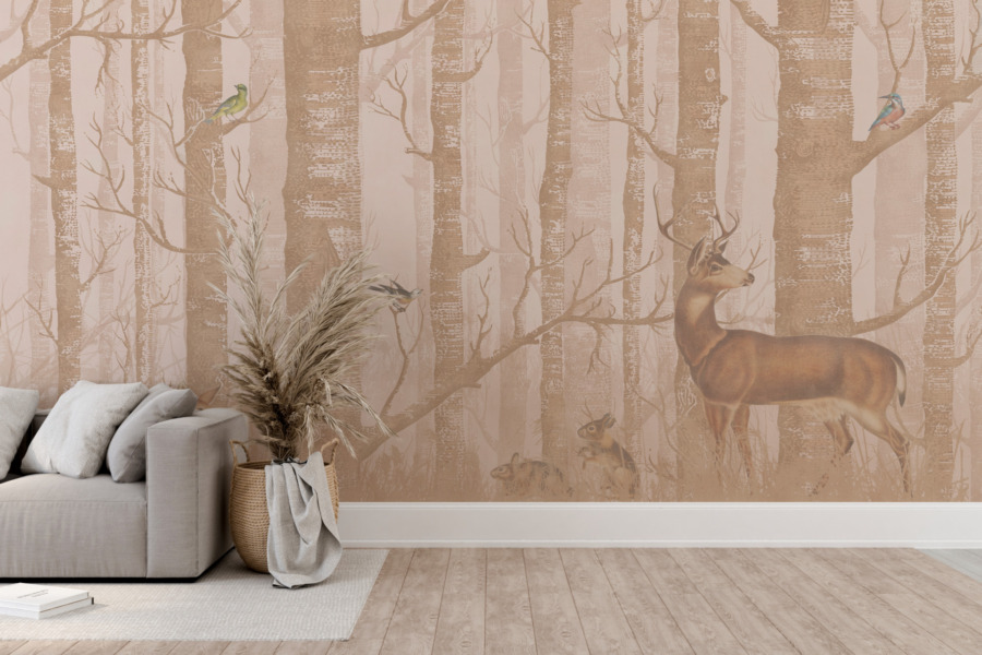 Fototapeta s motivem lesa v teplých barvách Lesní zvířata - hlavní obrázek produktu